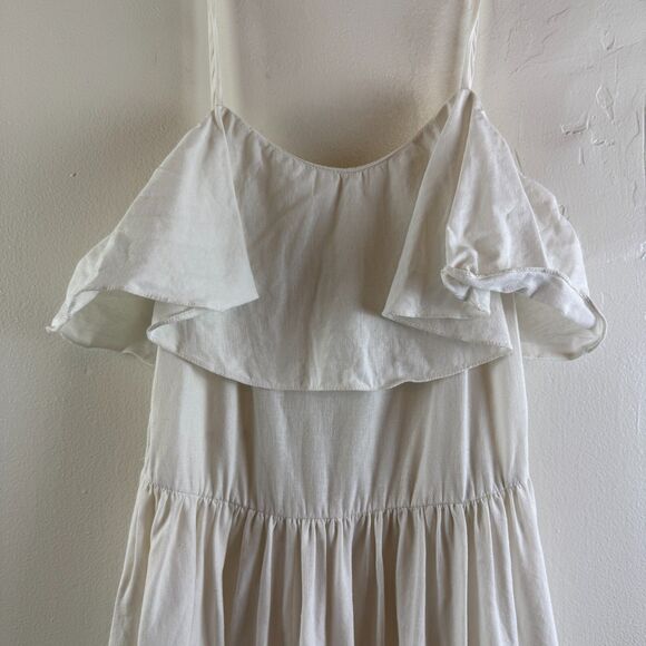 ADRIANA DEGREAS Silk & Linen Flare Dress Size M Ruffle Strappy Unlined Coastal - Picture 4 of 16